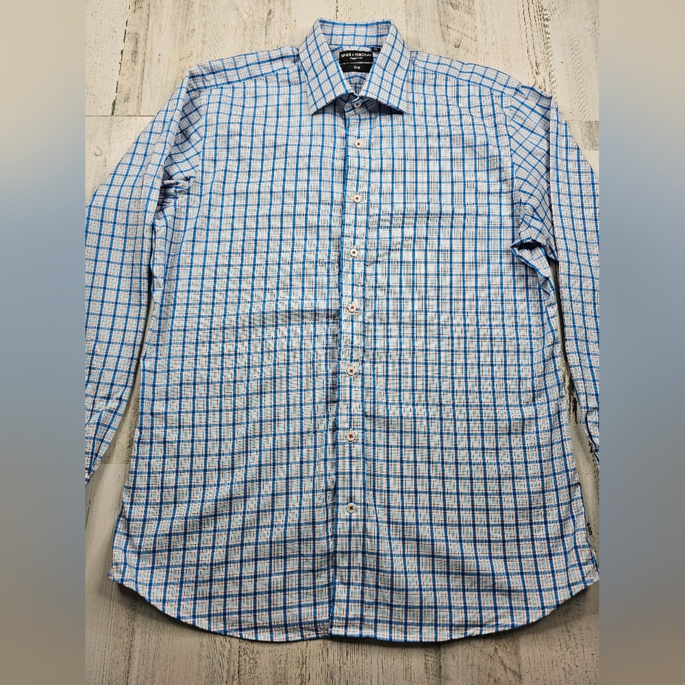 Spier & Mackay Handmade Slim Blue Red Button Up Shirt Men's Size 16.5
